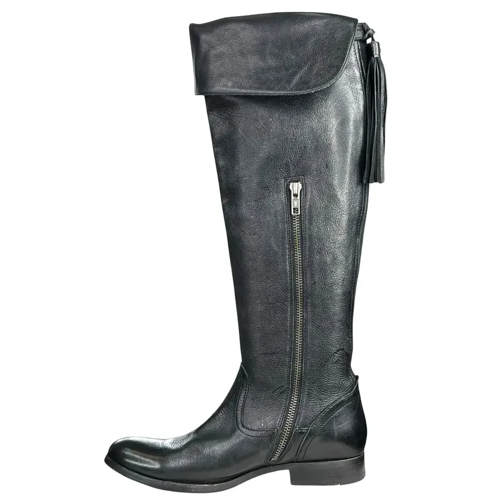 Frye Women’s Shirley Black Leather Over The Knee Riding Boot Size US 7.5